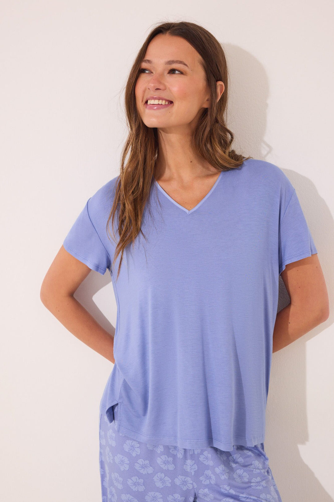 SHORT SLEEVES CAPRI PANT PYJAMA - Light Blue