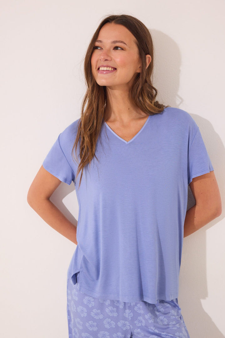 SHORT SLEEVES CAPRI PANT PYJAMA - Light Blue