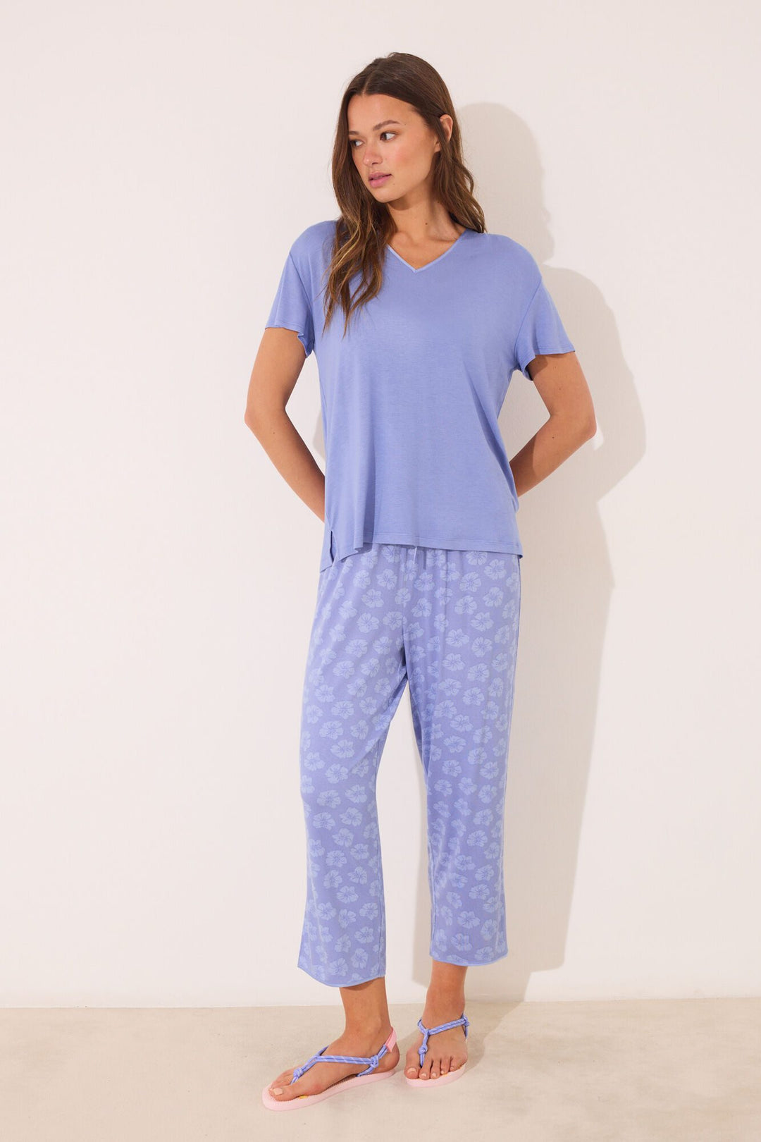 SHORT SLEEVES CAPRI PANT PYJAMA - Light Blue