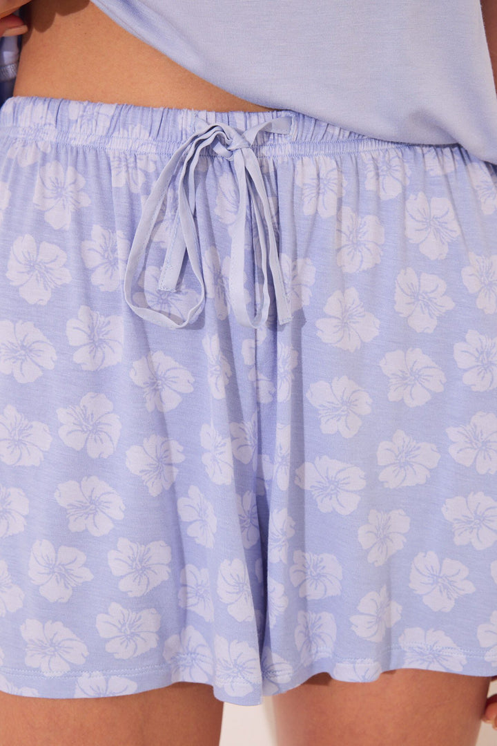 STRAPS SHORT PANT PYJAMA - Medium Blue