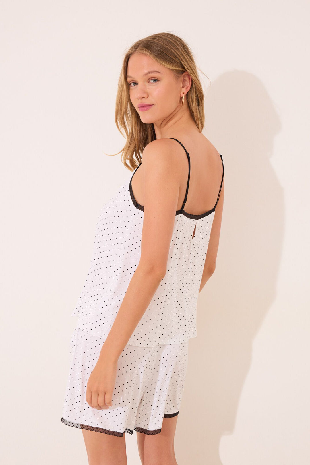 STRAPS SHORT PANT PYJAMA - White Print