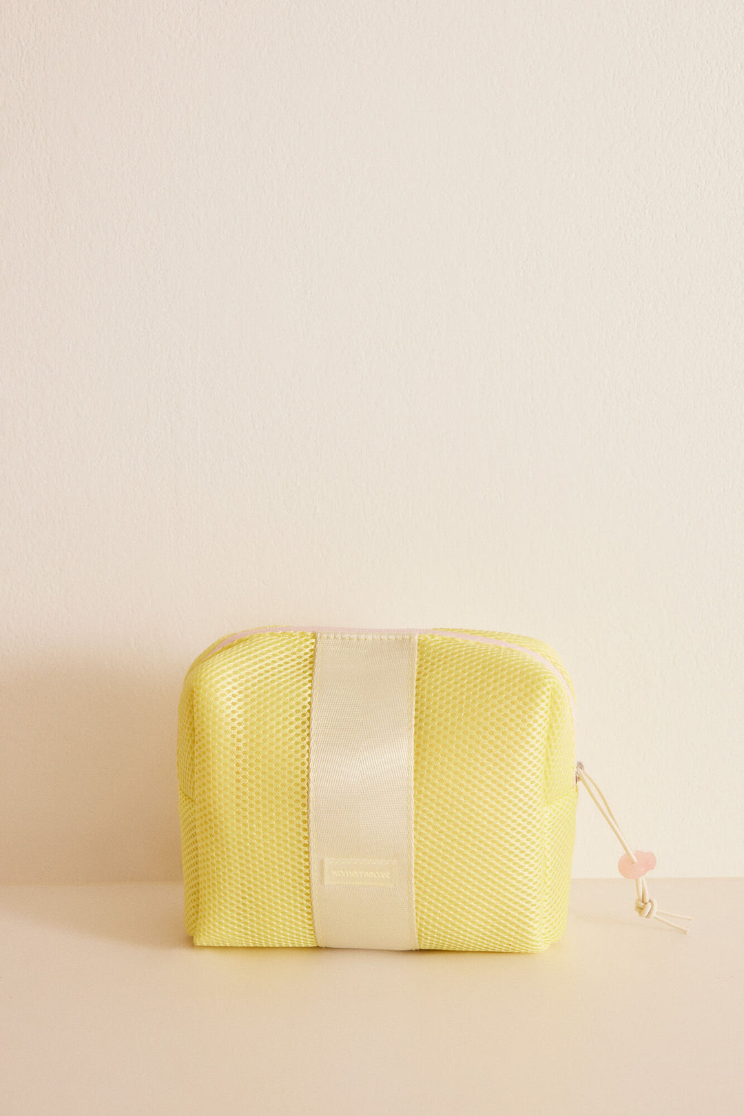 Small yellow make-up case with PINK - Green Print