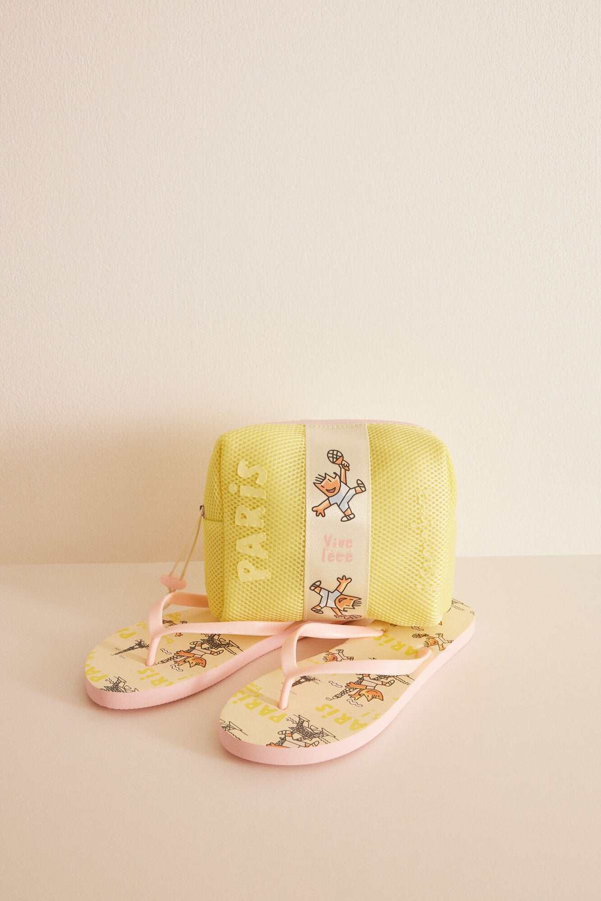 Small yellow make-up case with PINK - Green Print