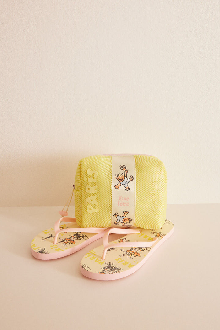 Small yellow make-up case with PINK - Green Print