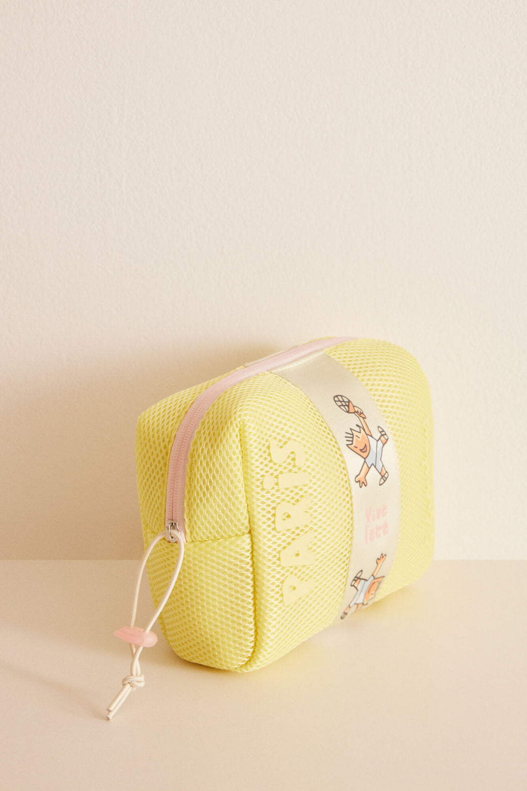 Small yellow make-up case with PINK - Green Print