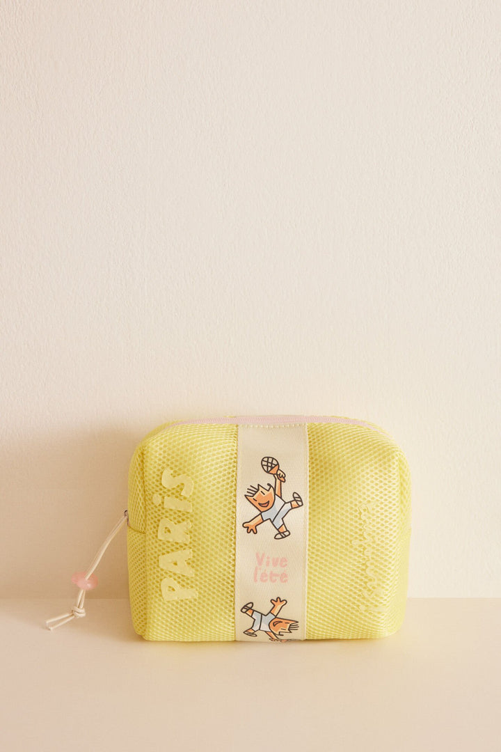 Small yellow make-up case with PINK - Green Print