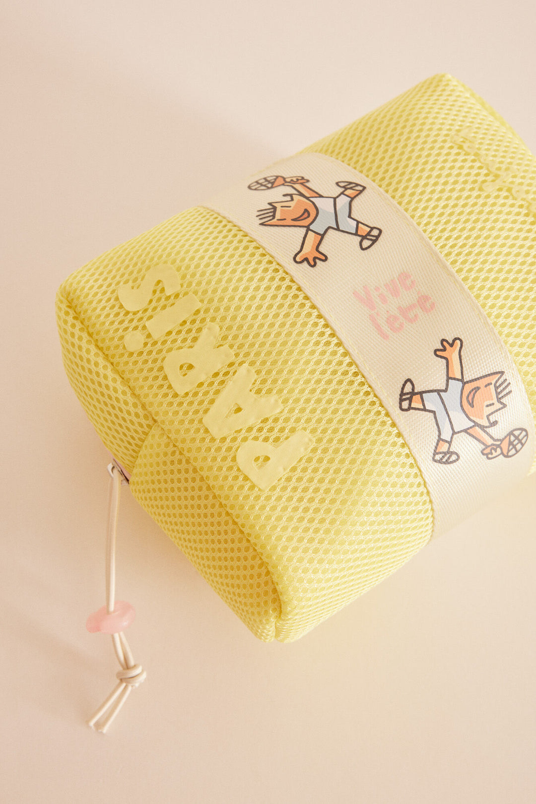 Small yellow make-up case with PINK - Green Print
