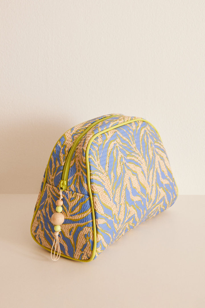 Medium zebra raffia vanity case - Sand