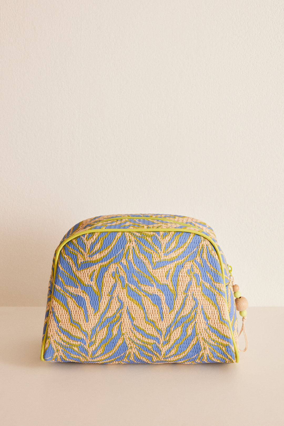Medium zebra raffia vanity case - Sand