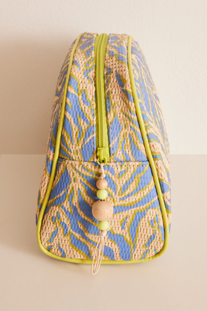 Medium zebra raffia vanity case - Sand