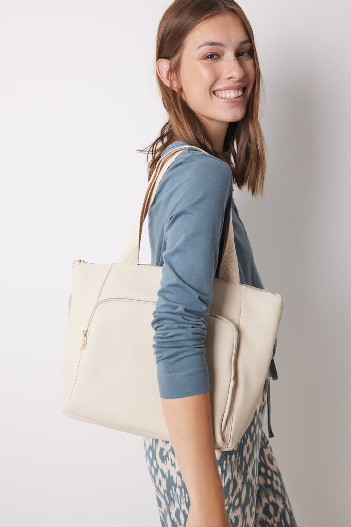 Large beige rubberized bag - Sand