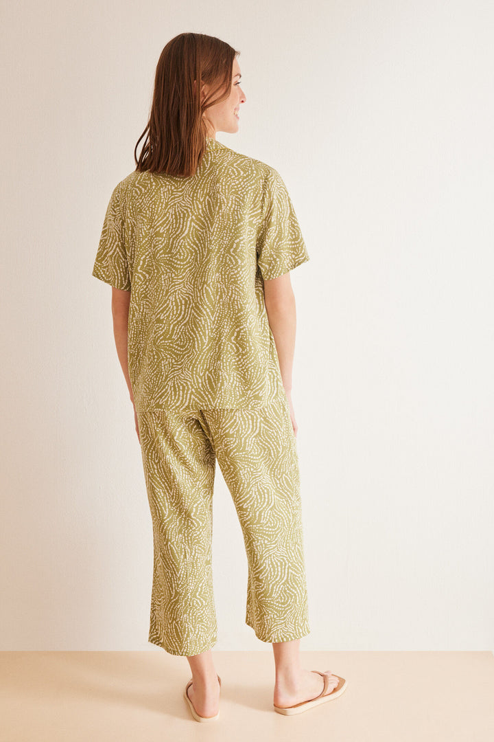 Green ethnic capri classic pyjamas - Green Print