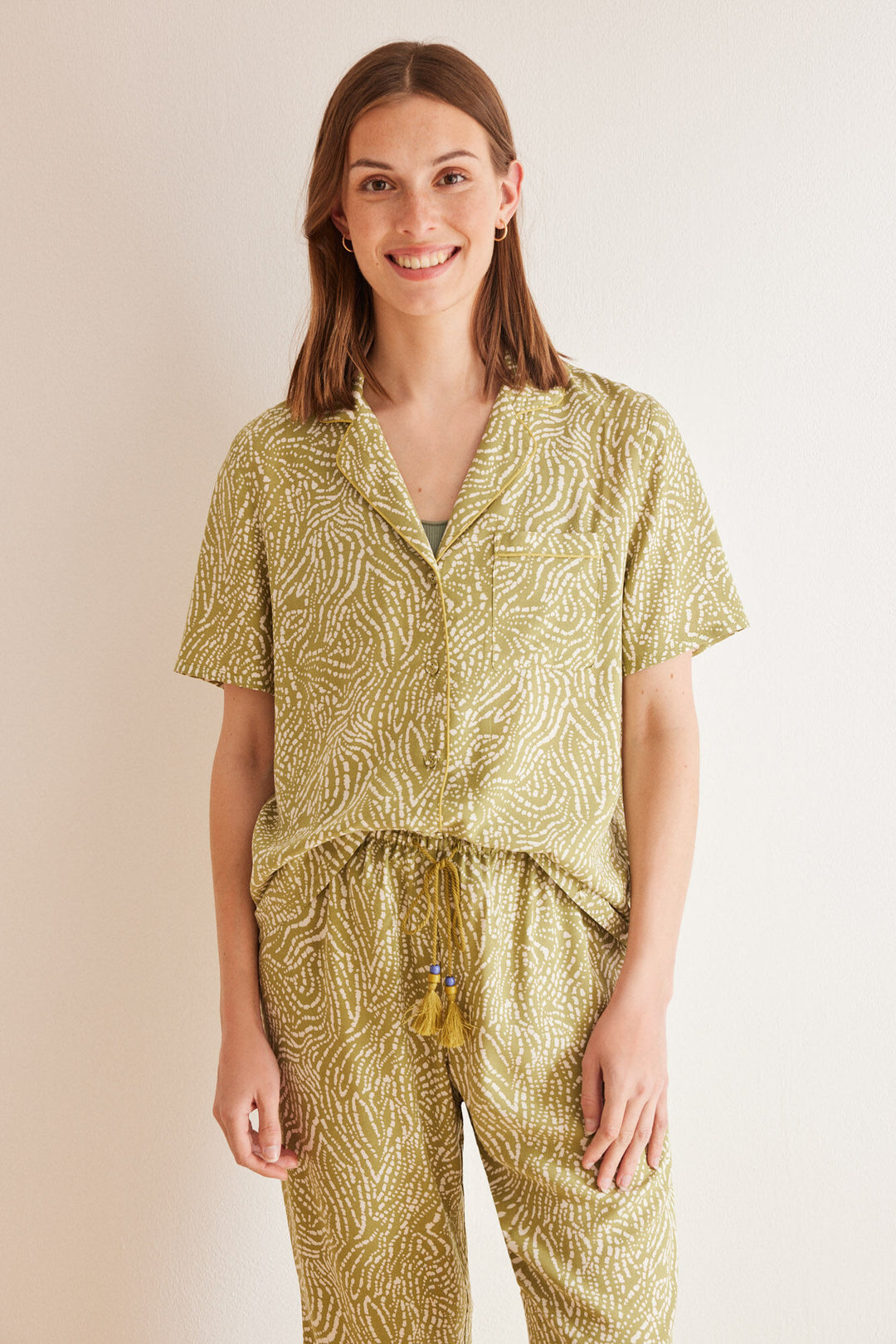 Green ethnic capri classic pyjamas - Green Print