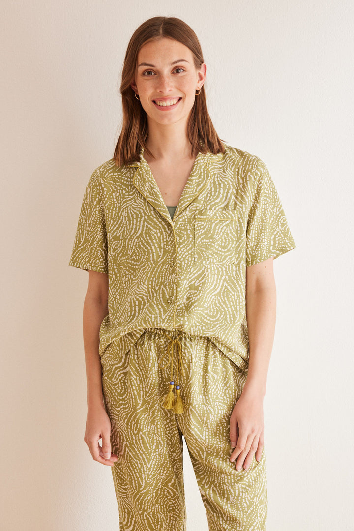 Green ethnic capri classic pyjamas - Green Print