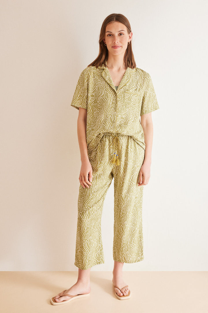 Green ethnic capri classic pyjamas - Green Print