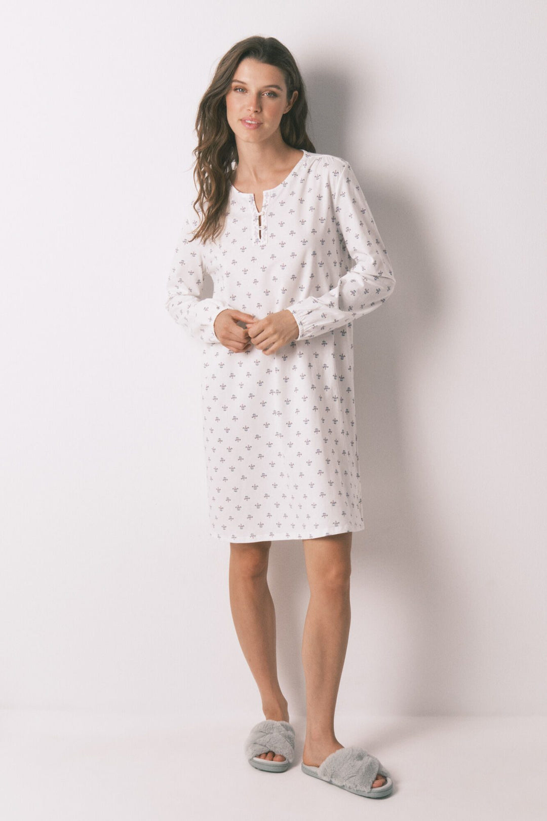 LONG SLEEVES SHORT NIGHTDRESS - Ivory