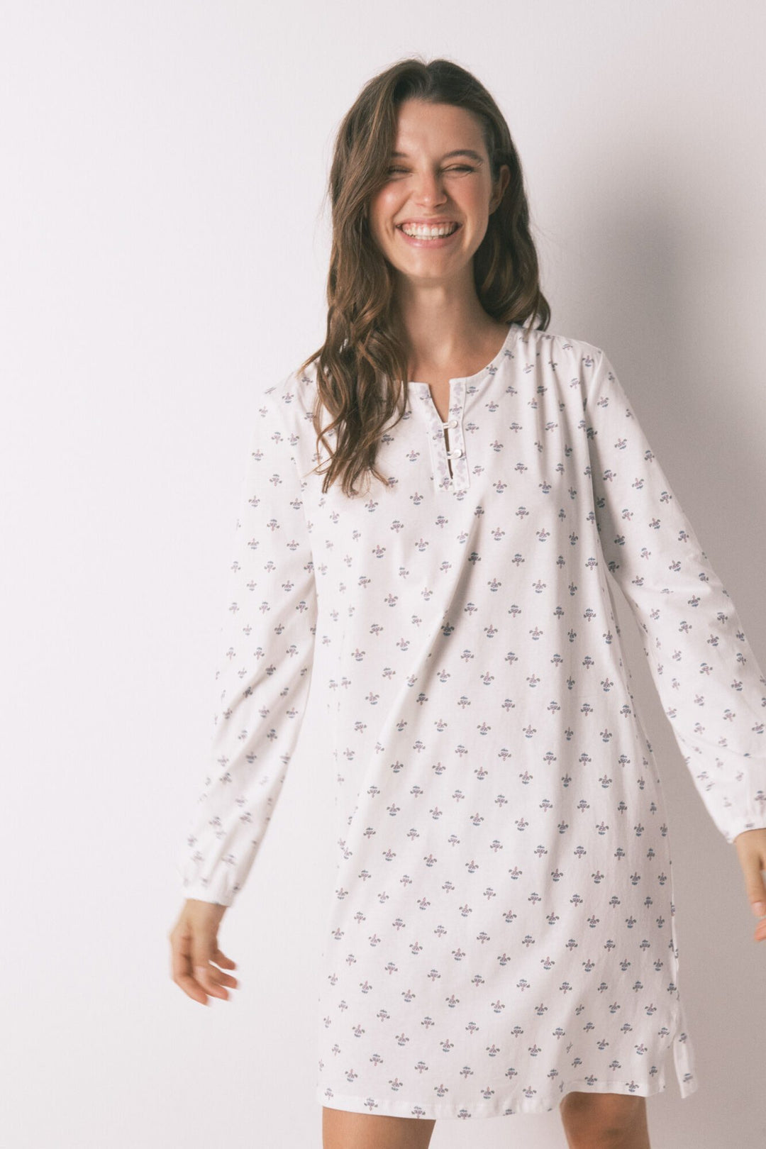 LONG SLEEVES SHORT NIGHTDRESS - Ivory