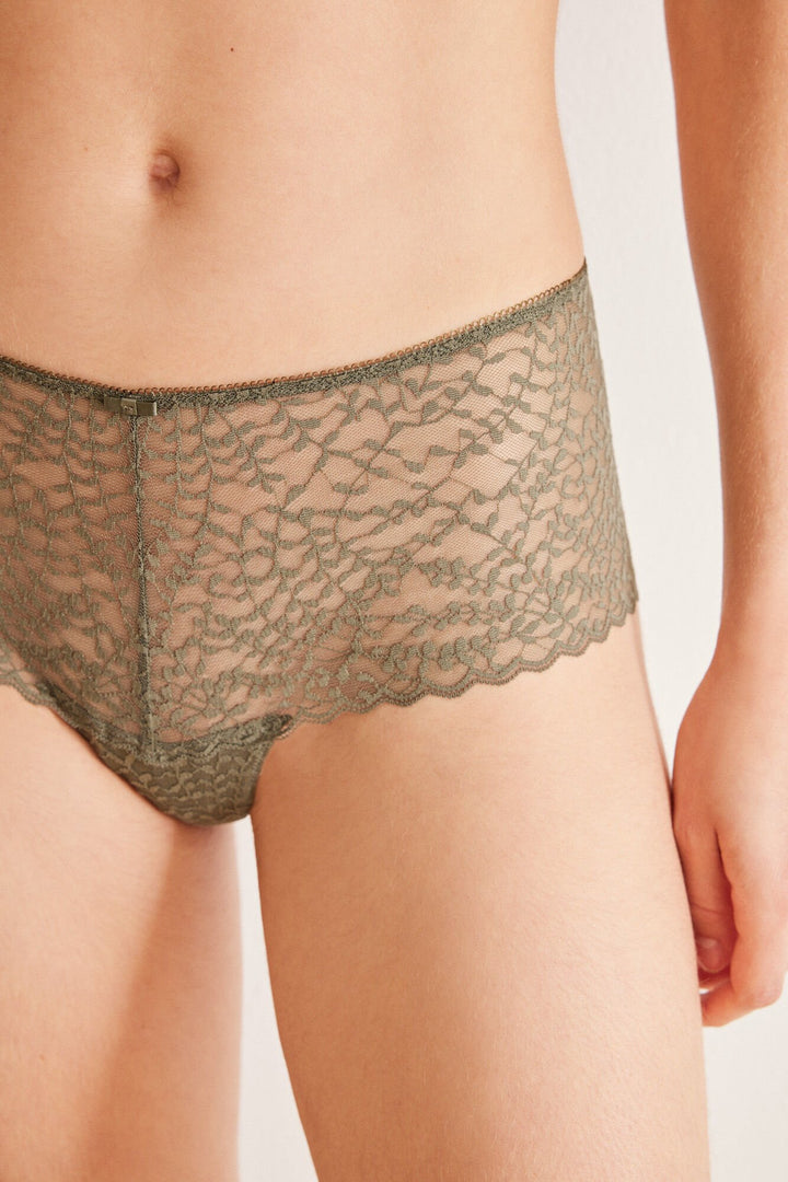 Dark khaki lace wide side Brazilian panty - Dark Khaki