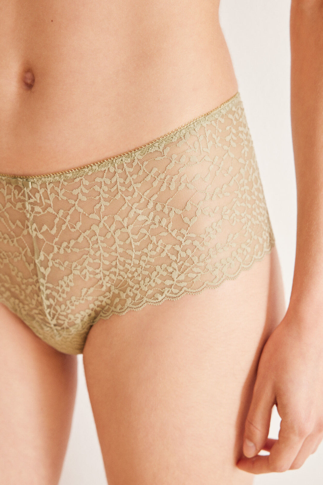 Light khaki lace wide side Brazilian panty - Light Khaki