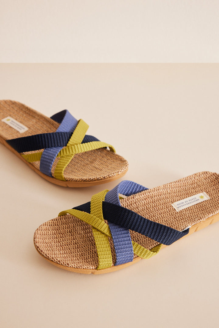 Open raffia sandal with intertwined straps - Sand