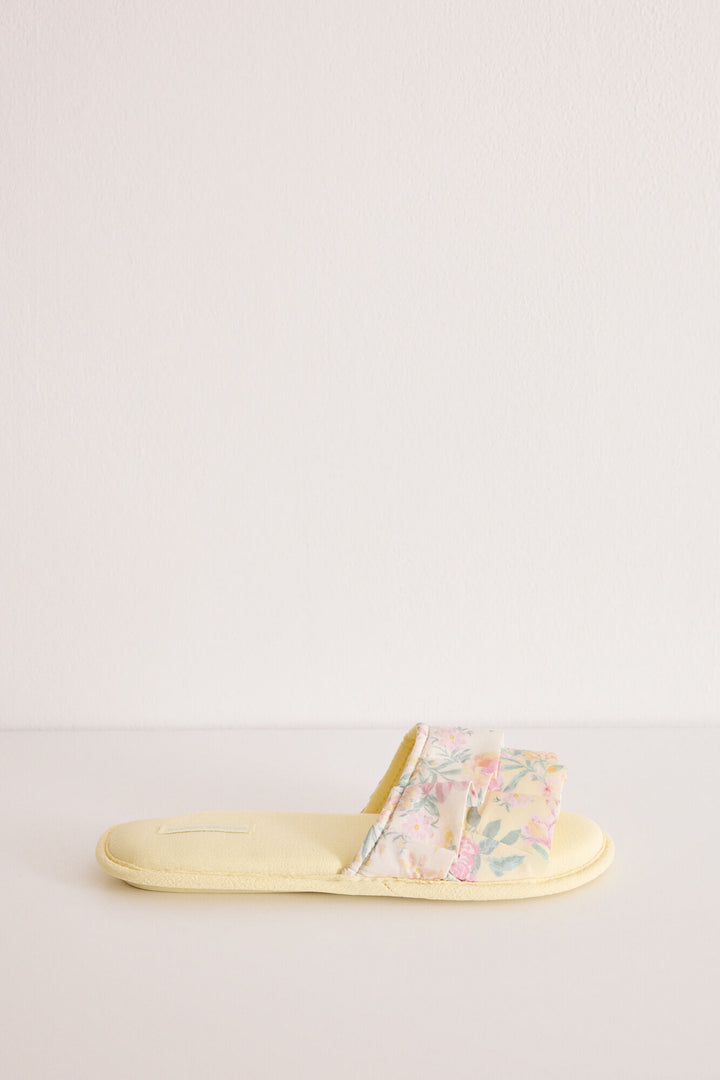 Yellow floral open slippers - Yellow