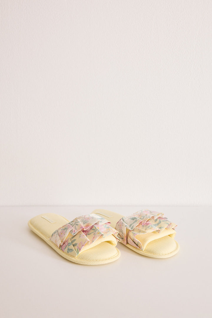 Yellow floral open slippers - Yellow
