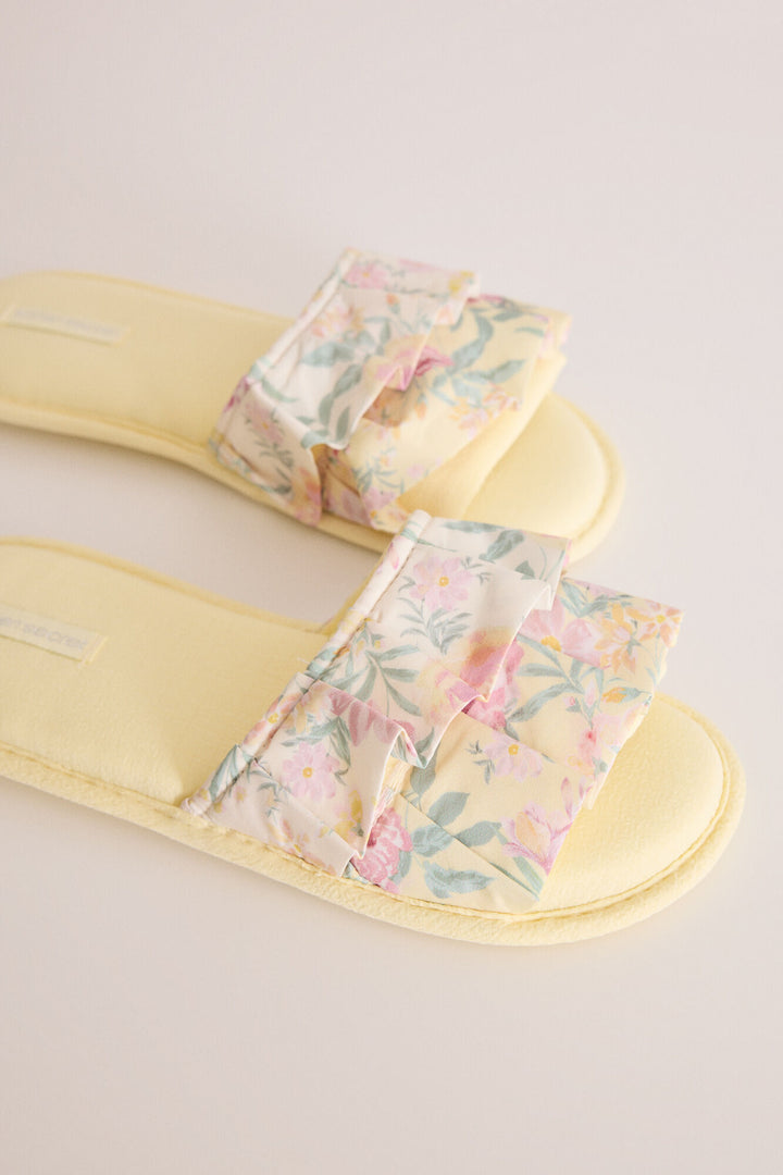 Yellow floral open slippers - Yellow