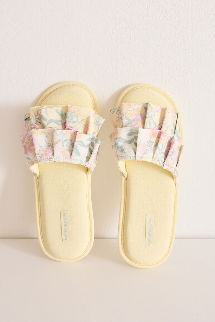 Yellow floral open slippers - Yellow