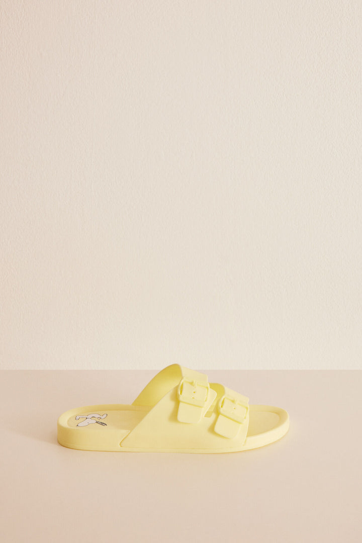 Yellow Snoopy injected sandals - Green Print