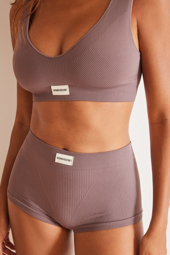 Seamless purple ribbed culottes - Purple Lilac