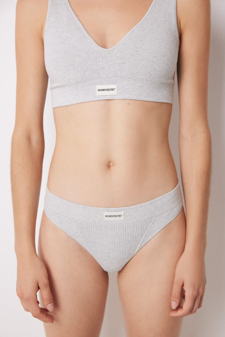 Grey seamless ribbed thong - Medium Grey
