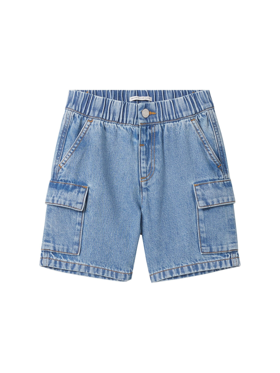 Cargo denim shorts with recycled cotton - Blue