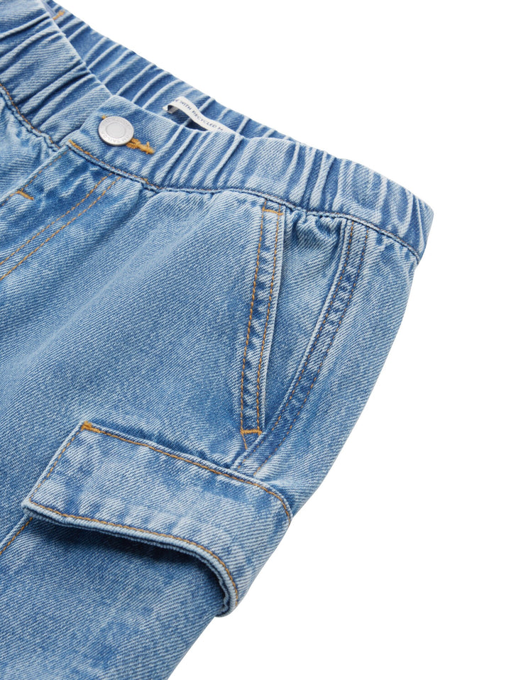 Cargo denim shorts with recycled cotton - Blue
