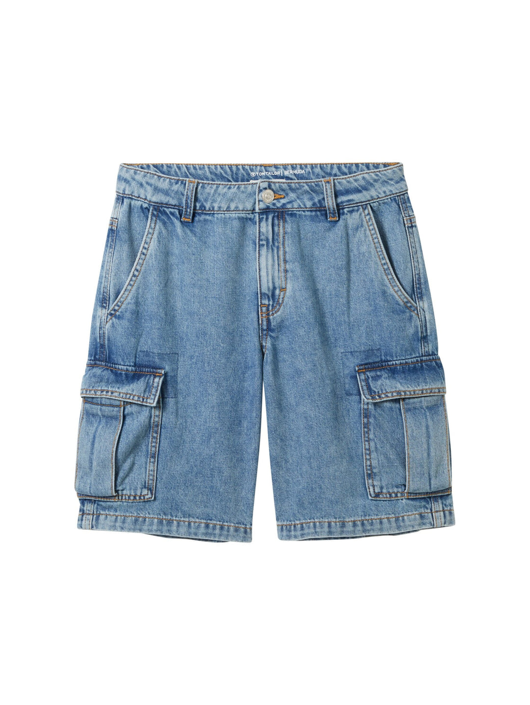 Cargo denim shorts with recycled cotton - Blue