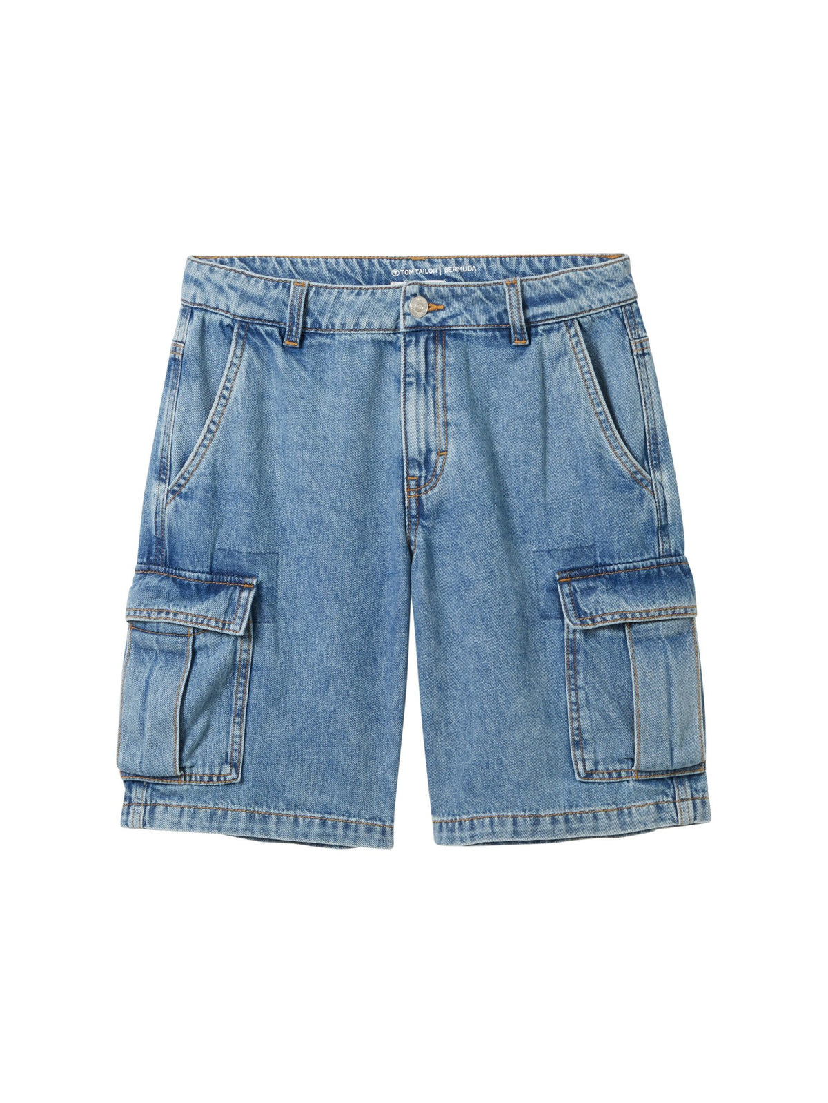 Cargo denim shorts with recycled cotton - Blue