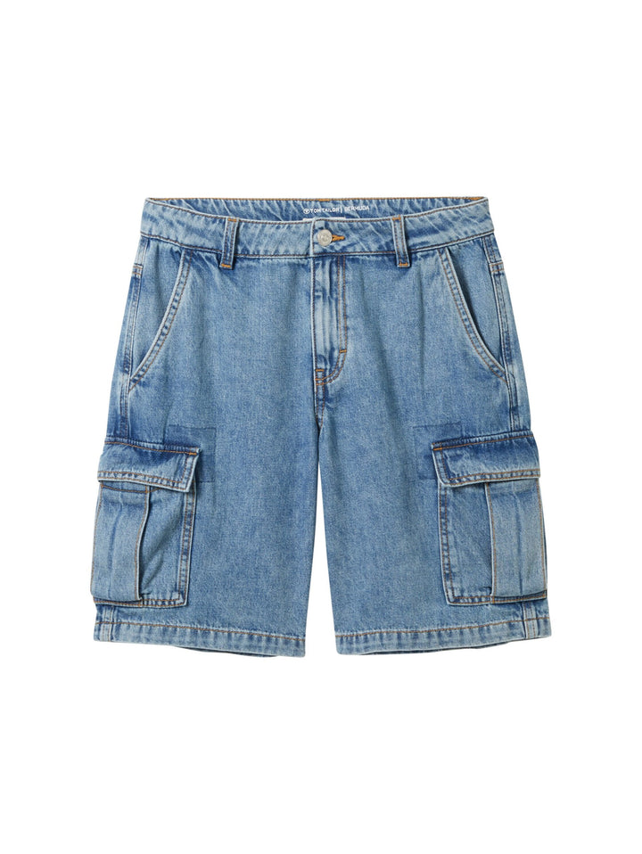Cargo denim shorts with recycled cotton - Blue