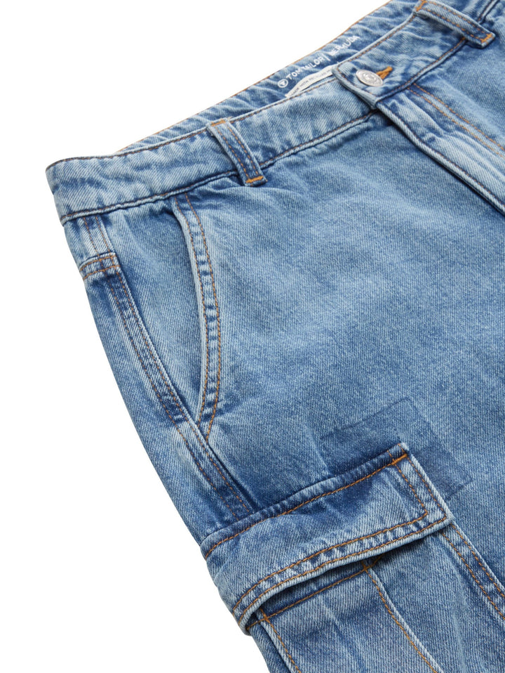 Cargo denim shorts with recycled cotton - Blue