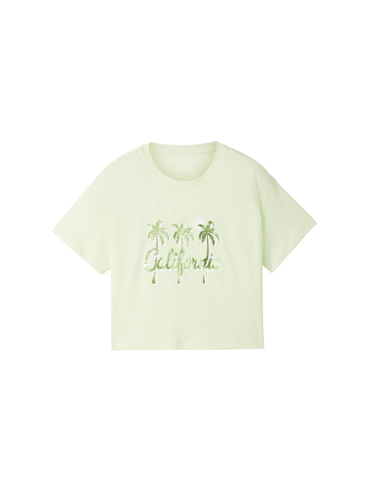 Cropped T-shirt with a print - Green