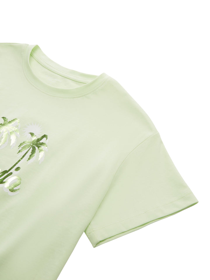 Cropped T-shirt with a print - Green