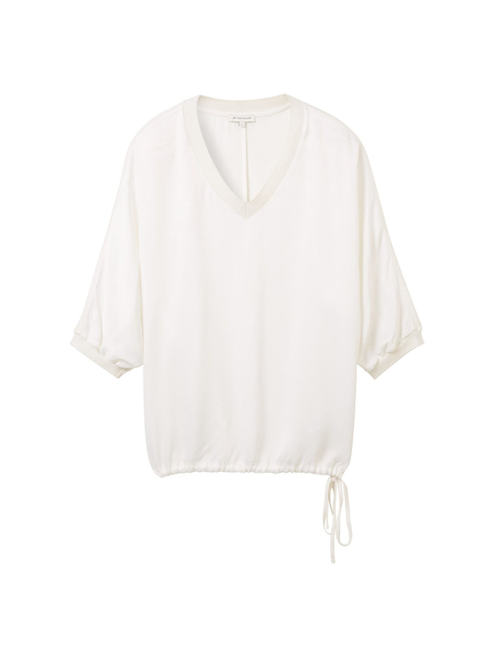 7/8-sleeved shirt with a V-neckline - White