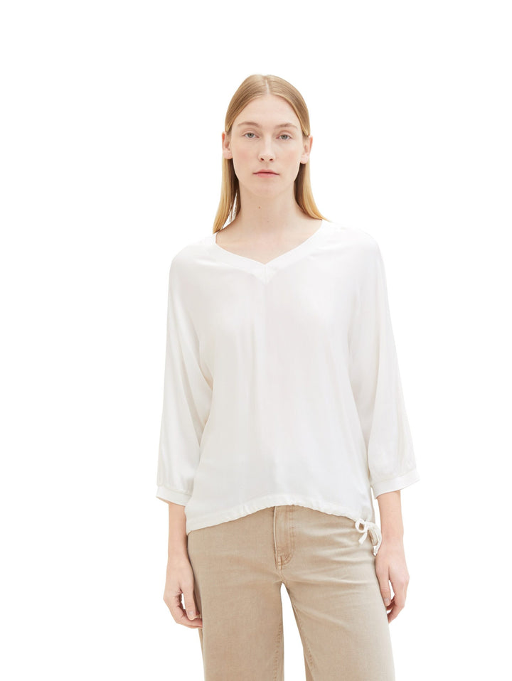 7/8-sleeved shirt with a V-neckline - White