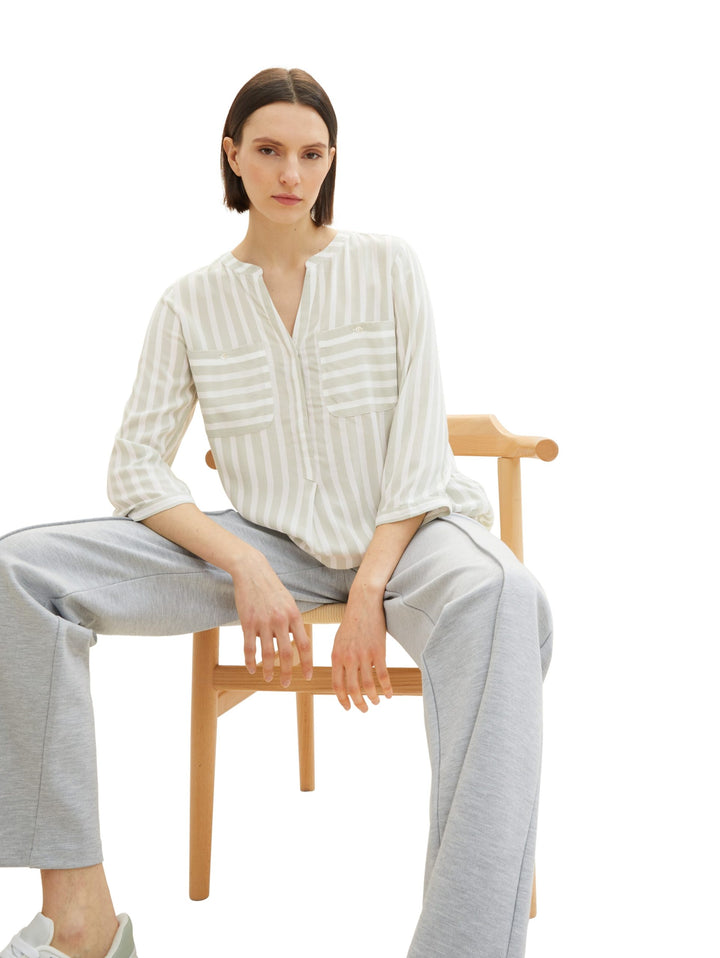 Striped blouse with pockets - Green