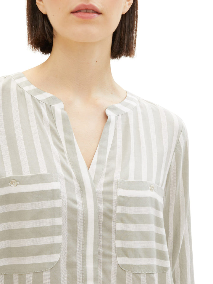 Striped blouse with pockets - Green