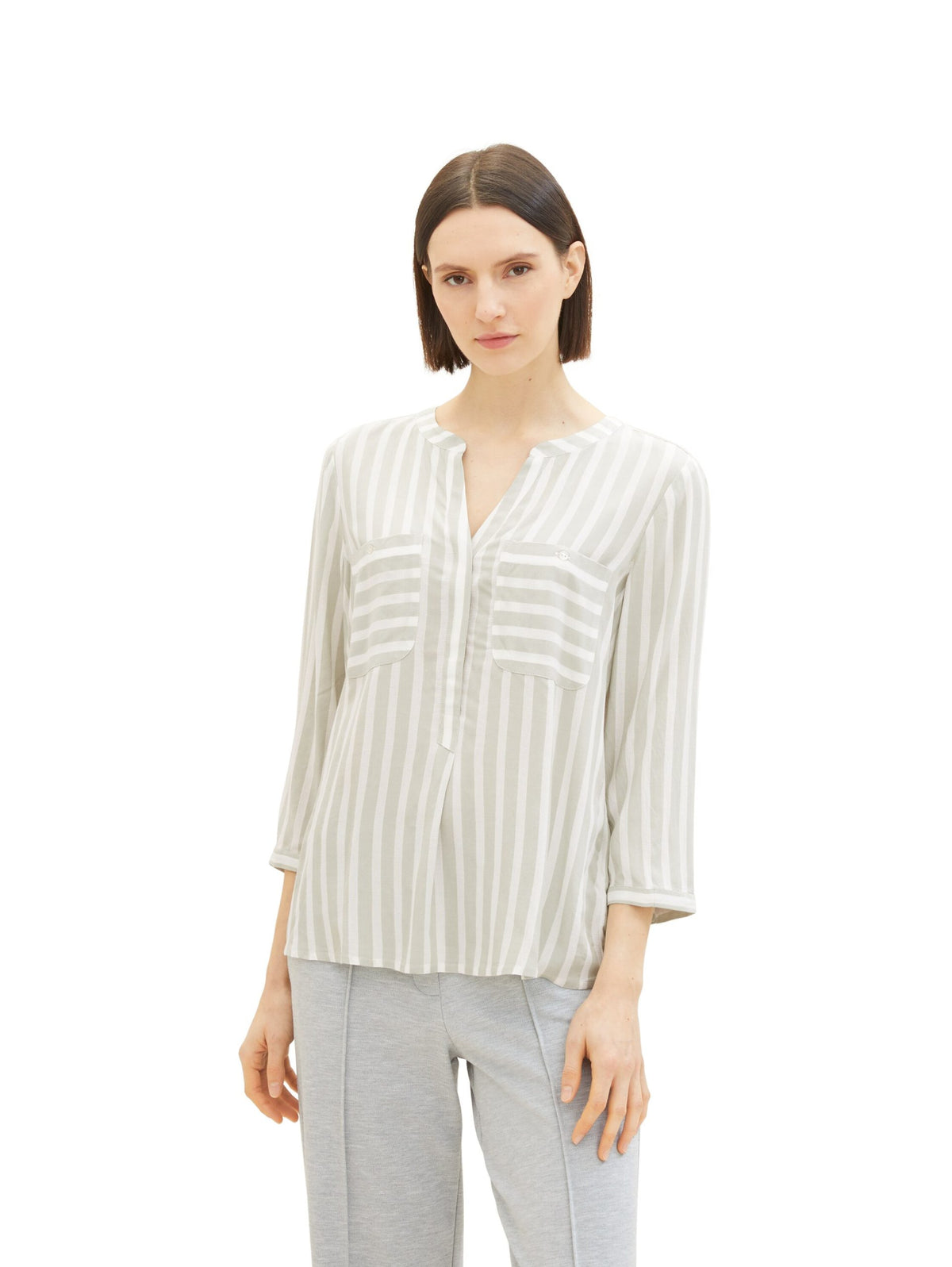 Striped blouse with pockets - Green