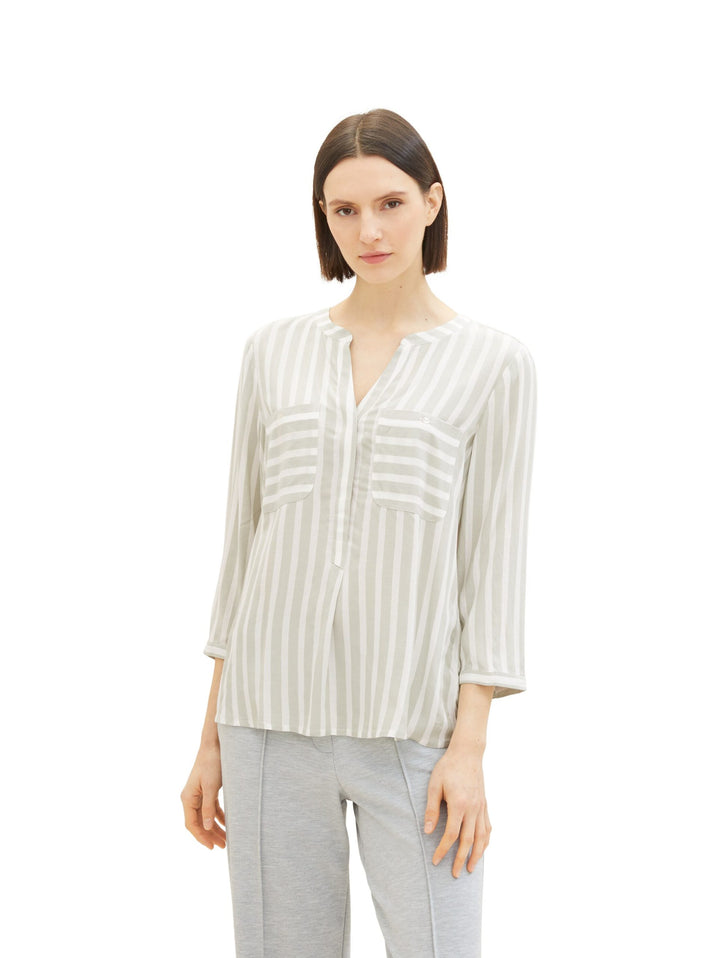 Striped blouse with pockets - Green