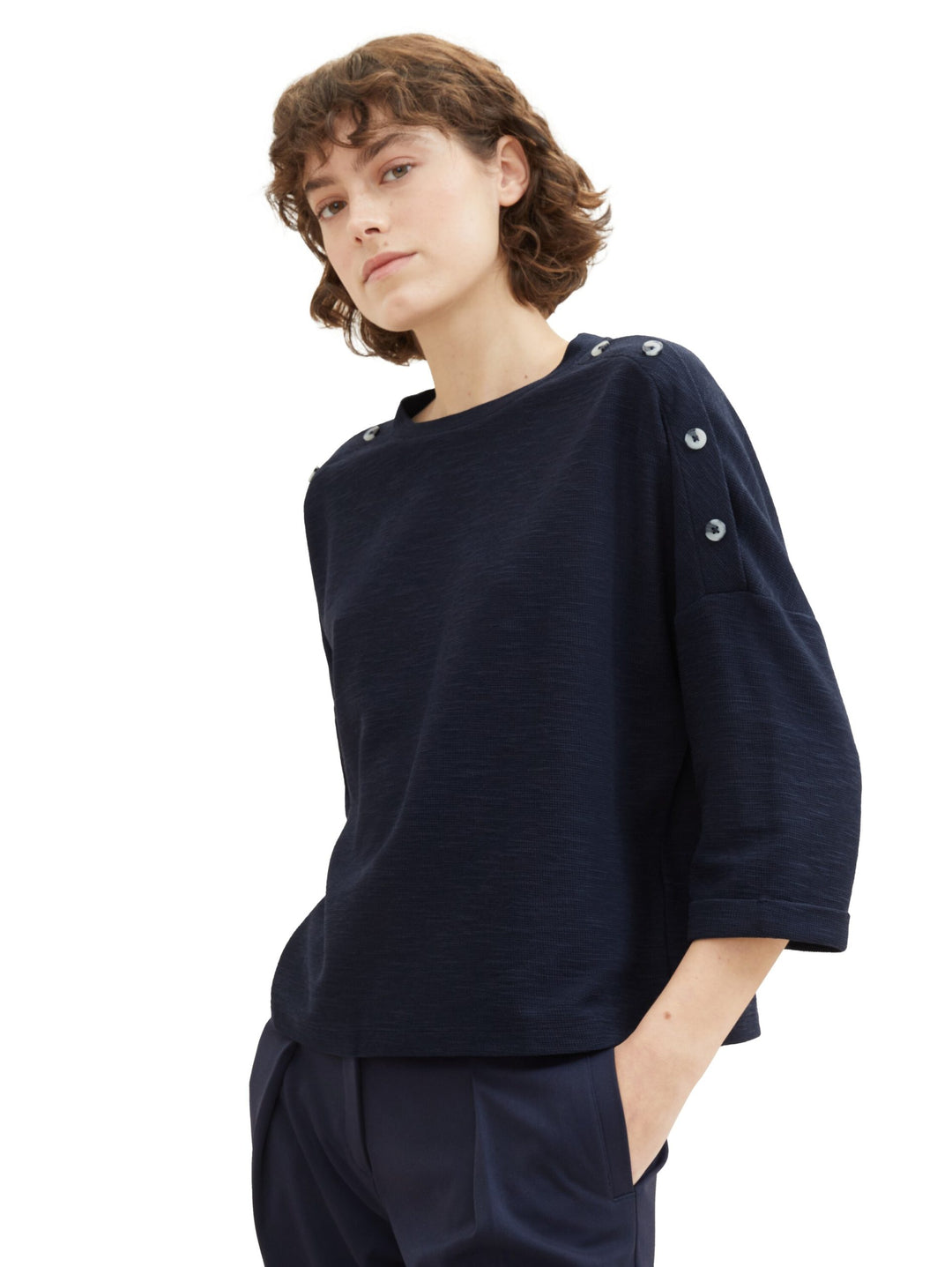 3/4-sleeved shirt with buttons - Blue