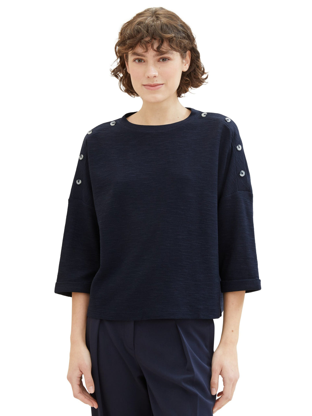3/4-sleeved shirt with buttons - Blue