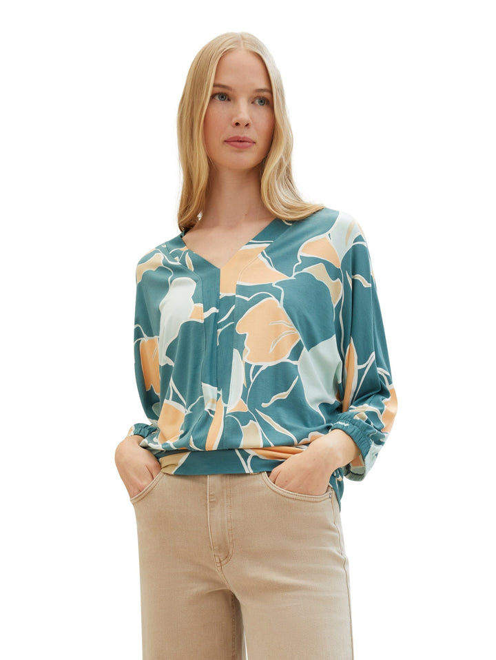 Patterned 3/4-sleeved shirt - Green