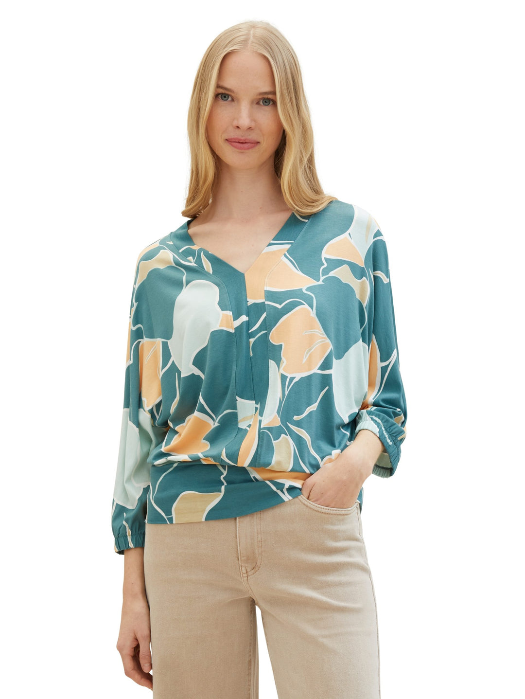 Patterned 3/4-sleeved shirt - Green