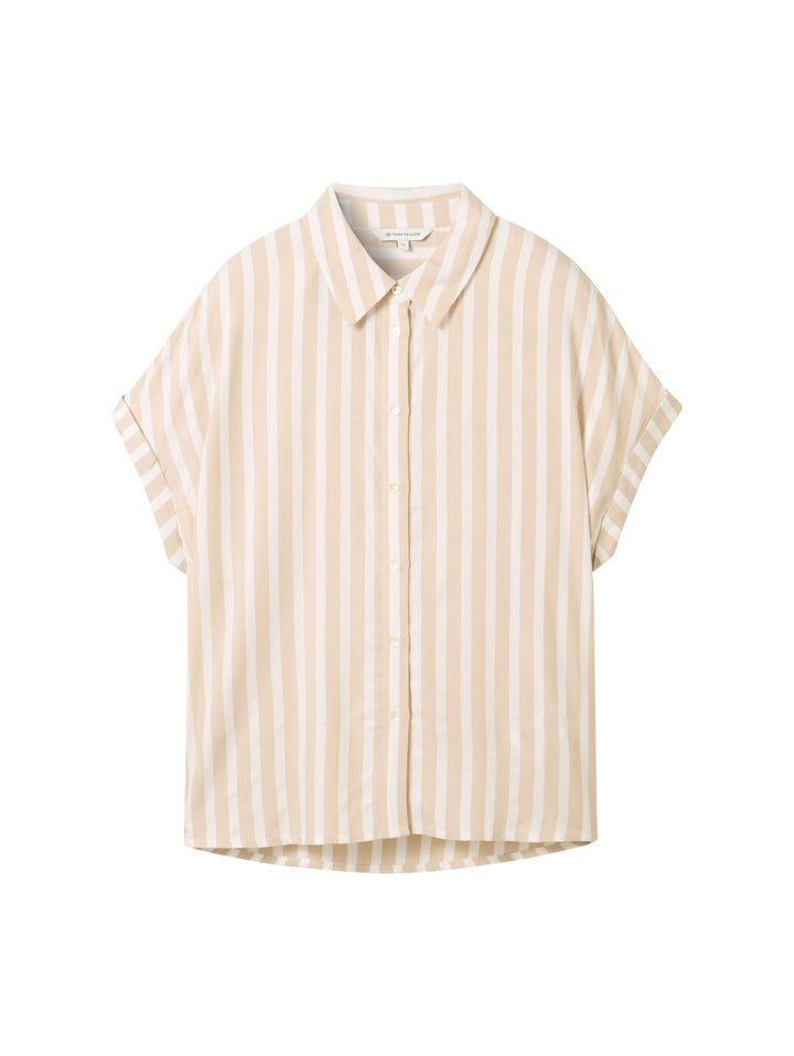Striped short-sleeved shirt - Beige